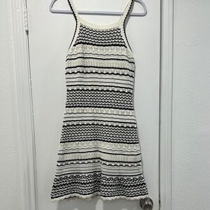 Black & White Knit Striped Halter Dress